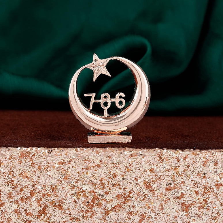 Estele Pink/Rose Gold-Polished Spiritual 786 Chand Taara Idol for Home Decorative/ Car Dashboard