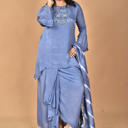 Morchari Women And Hand Embroidery Palazzo Set-Grey