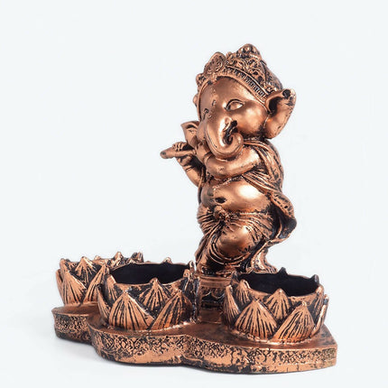 Golden Peacock Brown Ganesha Diya Holder