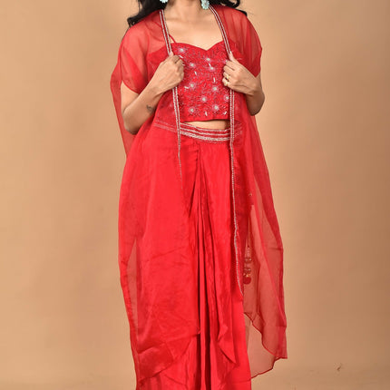 Morchari Women Hand Embroidery Crop Top-Red