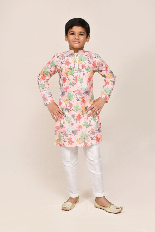 Joban Fashion Cotton Peach Kurta With Straight Fit Pant