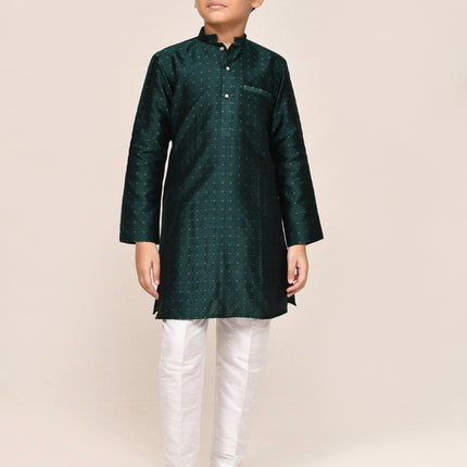 Joban Fashion Jacquard Silk Bottle Green Kurta With Straight Fit Pant