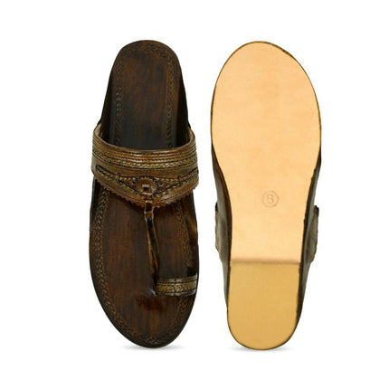 Stepsoft Men'S Dark Brown Kolhapuri Chappal | Handcrafted Leather Ethnic Slippers