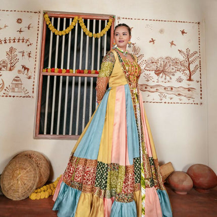 Aastha Fashion White Heavy Rayon Cotton Heavy Embroidery + Sequence Work Semi Stitched Wedding Wear Lehenga Choli