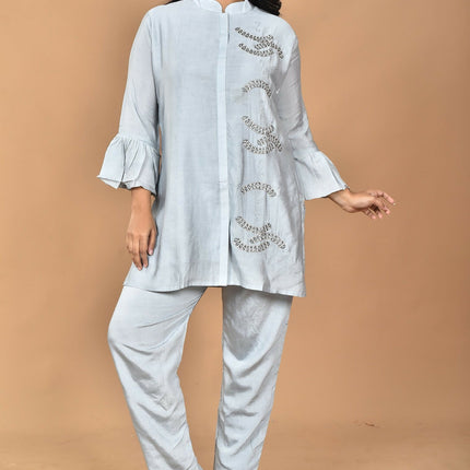 Morchari Women Hand Embroidery Co-Ords-Grey