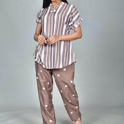 Morchari Digital Print Semi Muslin Co-Ord Set Top & Trouser-Multicolor