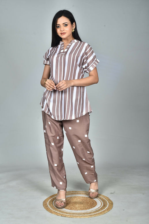 Morchari Digital Print Semi Muslin Co-Ord Set Top & Trouser-Multicolor