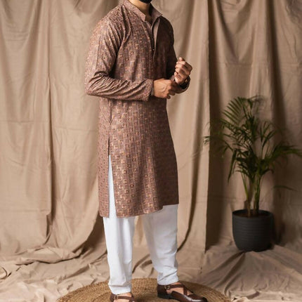 Brown Rayon Thread Embroidery Work Kurta Set - Mahotsav