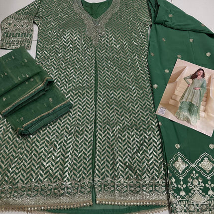 Aarshi Fashions Dark Green Heavy Georgette Palazzo Suit