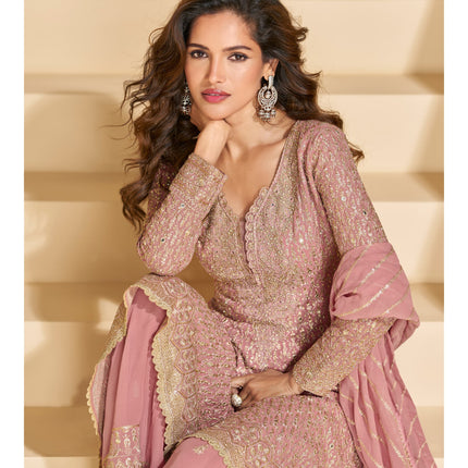 Aarshi Fashions Dark Pink Heavy Georgette Palazzo Suit