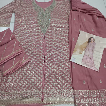 Aarshi Fashions Dark Pink Heavy Georgette Palazzo Suit