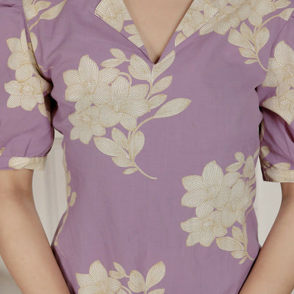 Miravan Womens Lavender Floral Printed A-Line Maxi Dress