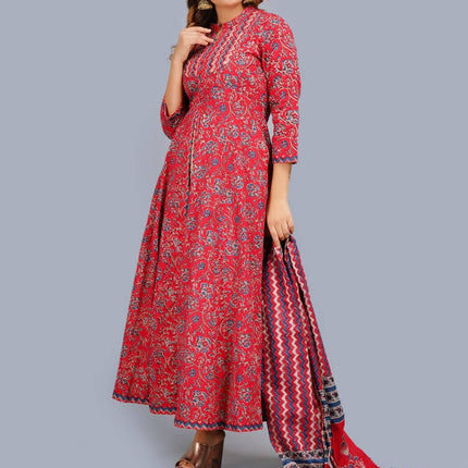 Shehnai Red Anarkali Double Dress With Matching Printed Dupatta