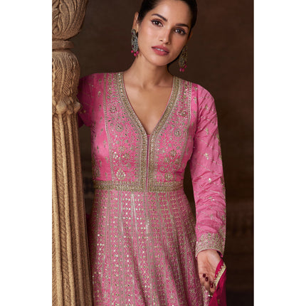 Aarshi Fashions Light Pink Georgette Heavy Embroidery Wedding Gown
