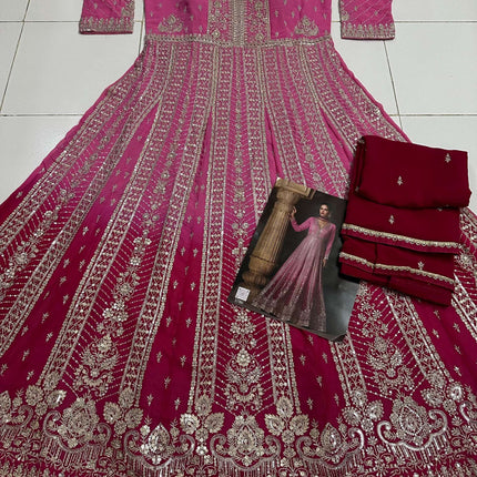 Aarshi Fashions Light Pink Georgette Heavy Embroidery Wedding Gown