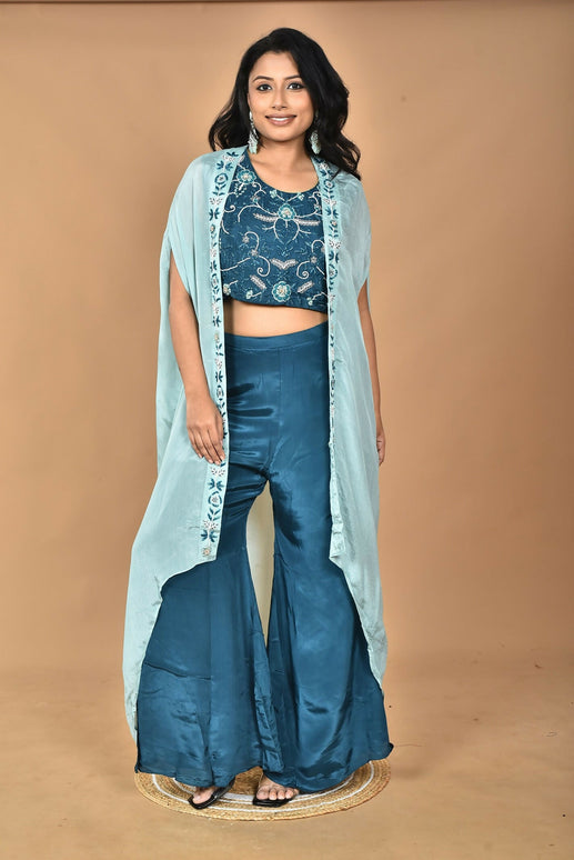 Morchari Women Hand Embroidery Crop Top-Blue