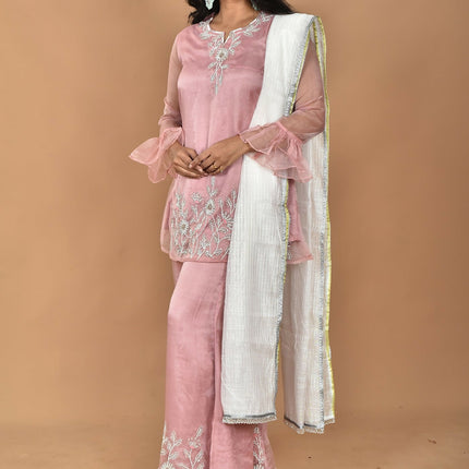 Morchari Women And Hand Embroidery Palazzo Set-Peach