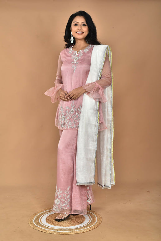 Morchari Women And Hand Embroidery Palazzo Set-Peach