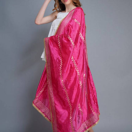 Shehnaai Magenta Artsilk Dupatta With Sarwoski And Gota Aari Embroidery