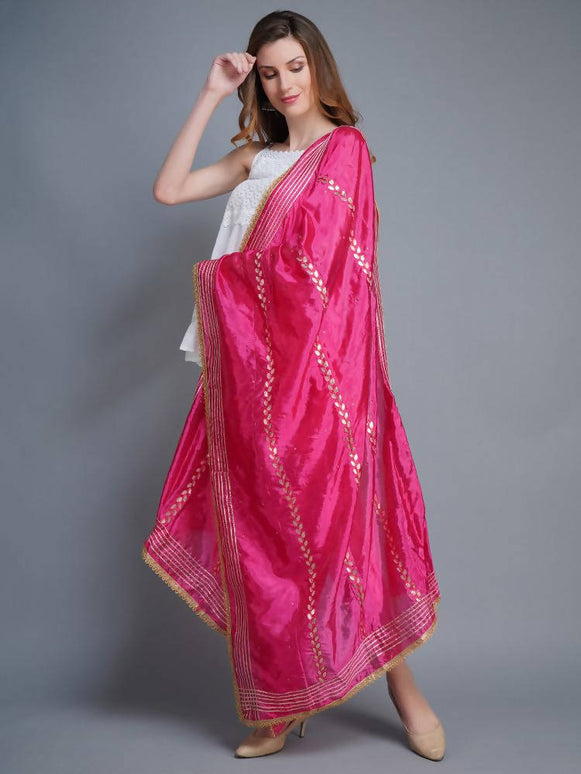 Shehnaai Magenta Artsilk Dupatta With Sarwoski And Gota Aari Embroidery