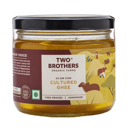Two Brothers Organic Farms A2 Gir Cow Cultured Ghee | Cultured Cow Desi Ghee | Curd-Churned Bilona Ghee | Pure, Natural, and Healthy