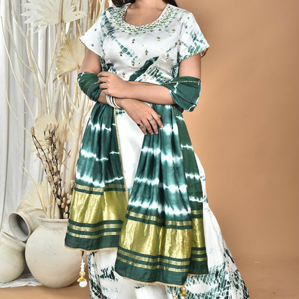 Morchari Women Tai Dai And Hand Embroidery Lehenga-Green
