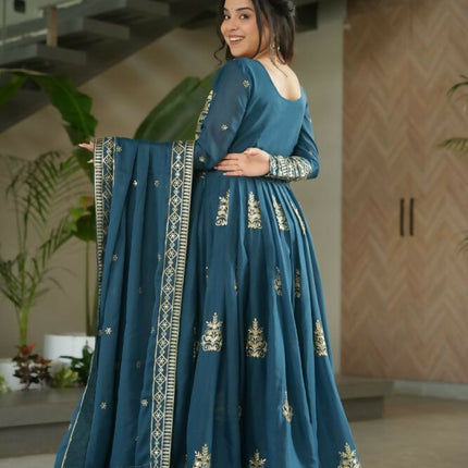 Aastha Fashion Rama Chinnon Sequins-Multi & Beads Embroidered Work Party Wear Designer Gown