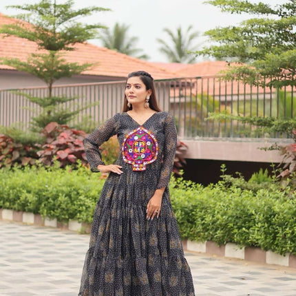 Aastha Fashion Black Faux Georgette Navratri Designer Gown Collection