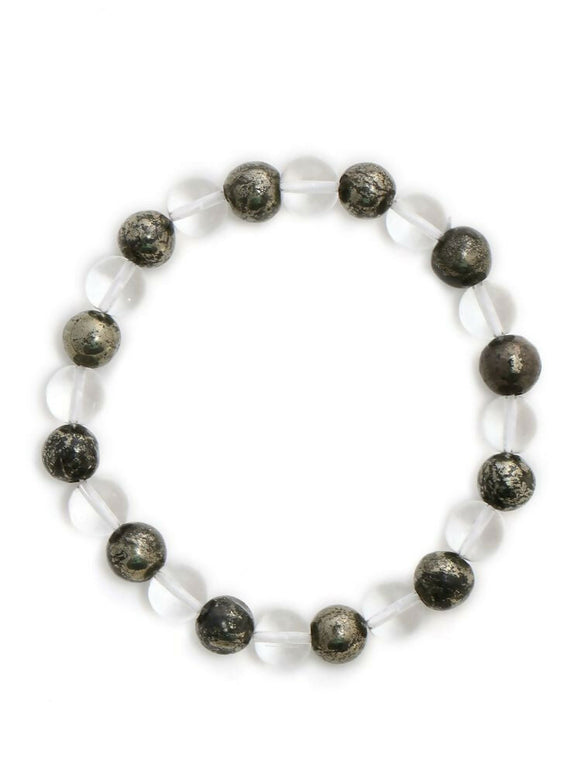 Clear Quatrz & Pyrite Black and White Beads Bracelet - Ruby Raang