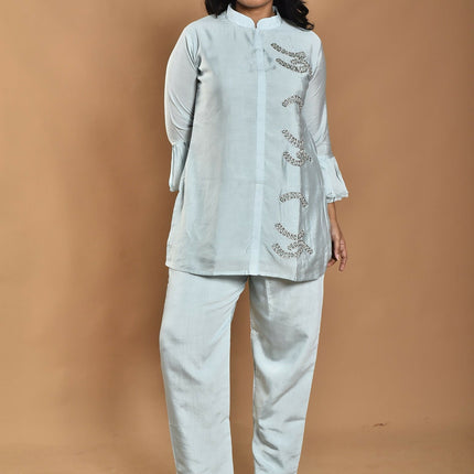 Morchari Women Hand Embroidery Co-Ords-Light Blue