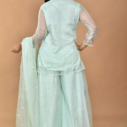 Morchari Women And Hand Embroidery Palazzo Set-Sea Green