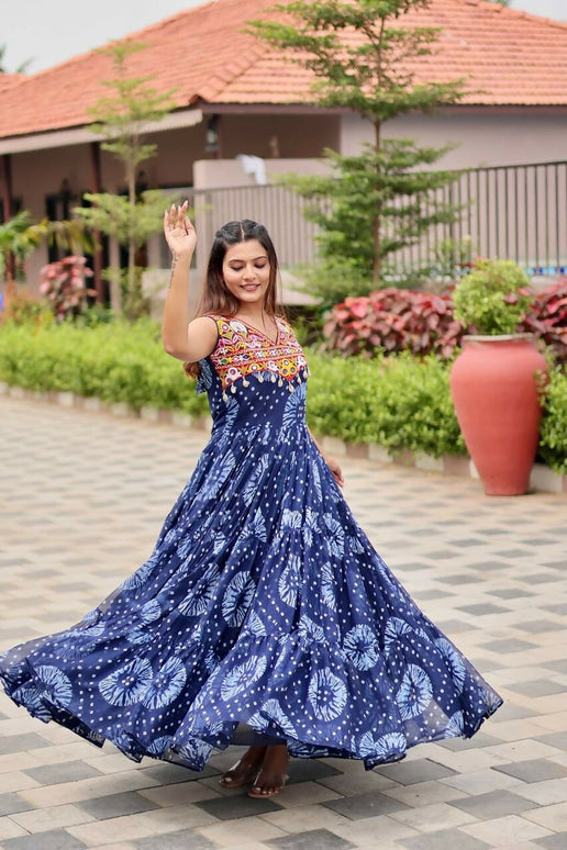 Aastha Fashion Blue Faux Georgette Navratri Designer Gown Collection