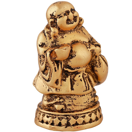 Estele Gold-Polished Laughing Buddha standing statue with Potli showpiece for Perfect Home and Office Décor