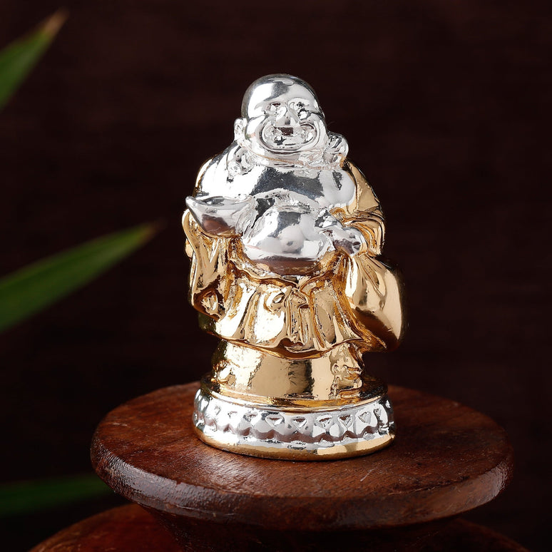 Estele Gold-Polished Laughing Buddha standing statue with Potli showpiece for Perfect Home and Office Décor