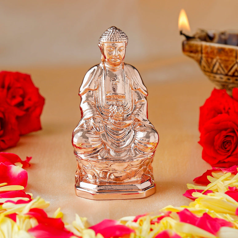 Estele Pink/Rose Gold-Polished Lord Gautam Buddha Mediatating Idol statue for Home Décor/ working place