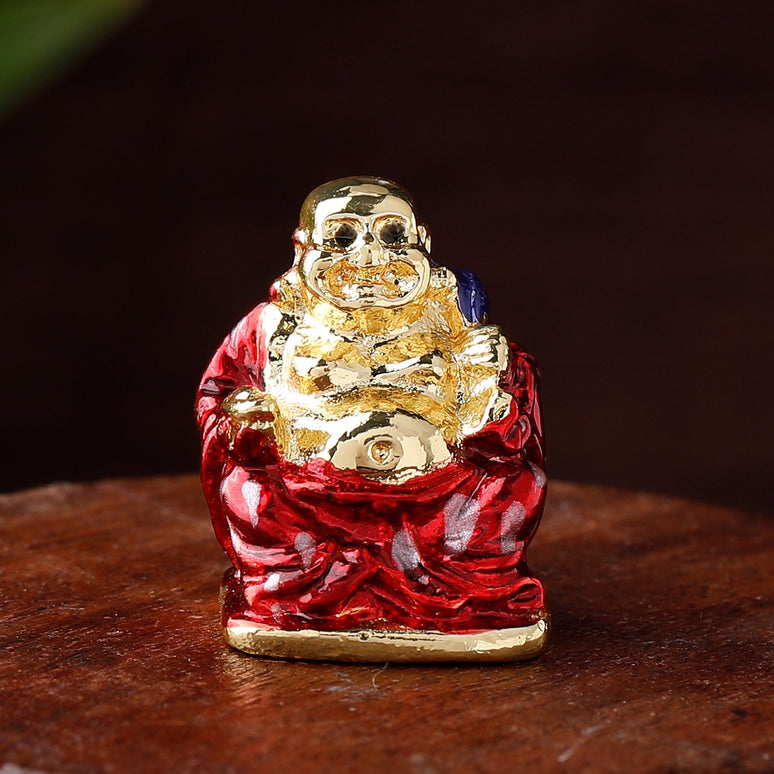 Estele Gold-Polished Laughing Buddha with Red Stone Type:Enamel Idol for Perfect Home and Office/Car Decors