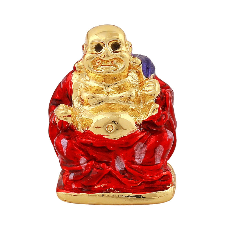 Estele Gold-Polished Laughing Buddha with Red Stone Type:Enamel Idol for Perfect Home and Office/Car Decors