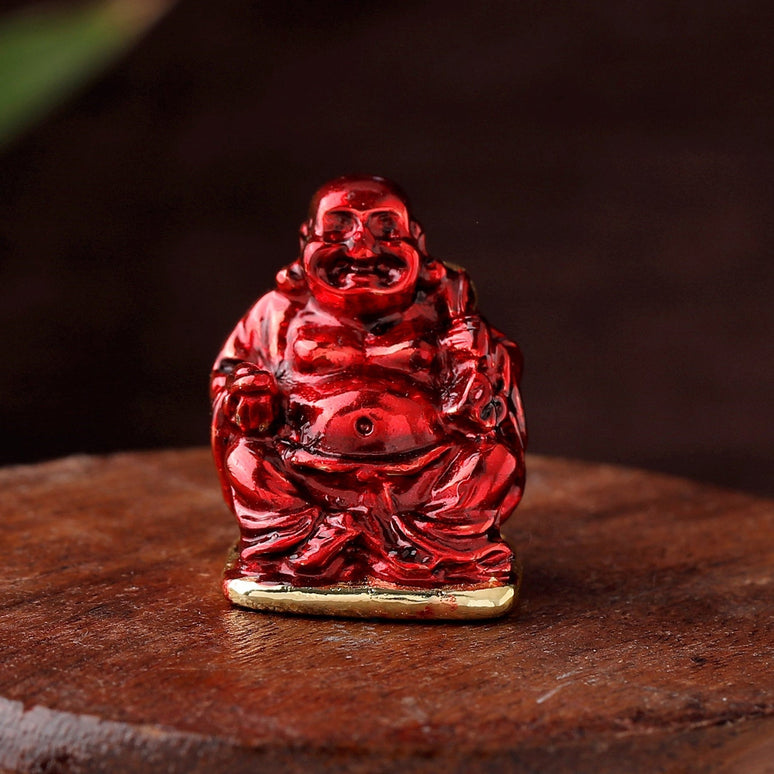 Estele Gold-Polished Laughing Buddha with Red Stone Type:Enamel Idol for Perfect Home and Office/Car Decors