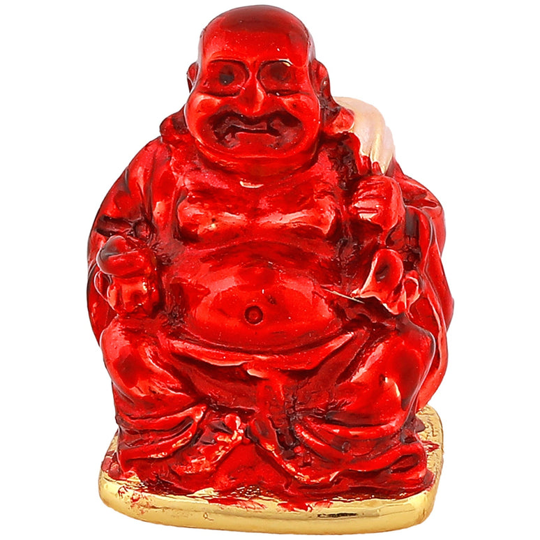 Estele Gold-Polished Laughing Buddha with Red Stone Type:Enamel Idol for Perfect Home and Office/Car Decors