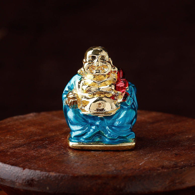 Estele Gold-Polished Laughing Buddha with Aqua Stone Type:Enamel Idol for Perfect Home and Office/Car Decors