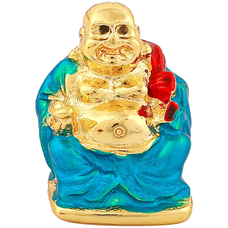 Estele Gold-Polished Laughing Buddha with Aqua Stone Type:Enamel Idol for Perfect Home and Office/Car Decors