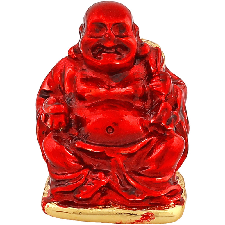 Estele Gold-Polished Laughing Buddha with Maroon Stone Type:Enamel Idol for Perfect Home and Office/Car Decors