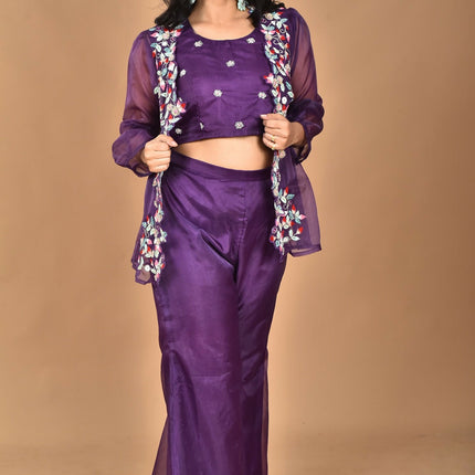 Morchari Women Hand Embroidery Crop Top-Purple