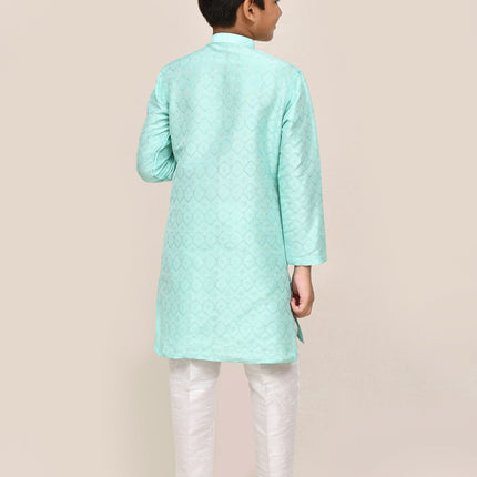 Joban Fashion Cotton Silk Ocean Green Kurta With Straight Fit Pant