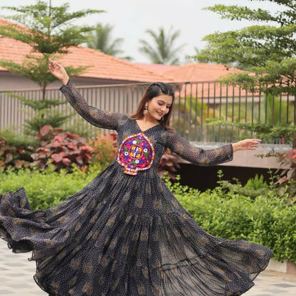 Aastha Fashion Black Faux Georgette Navratri Designer Gown Collection