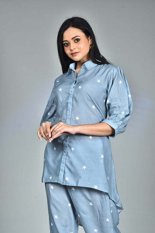 Morchari Digital Print Semi Muslin Co-Ord Set Top & Trouser-Multicolor