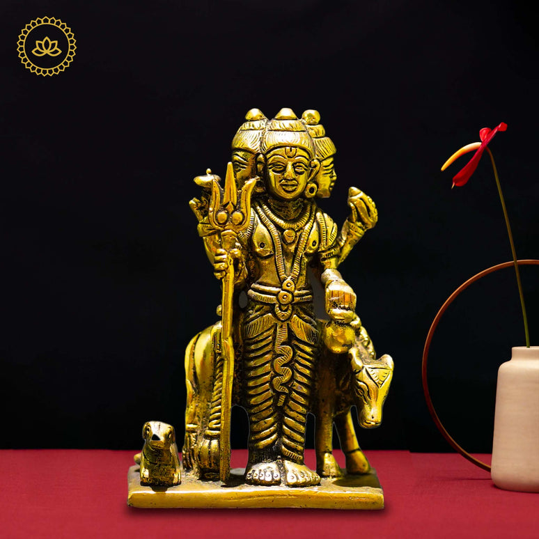 Brass Dattatreya Idol - Divine Unity of Brahma, Vishnu, and Shiva