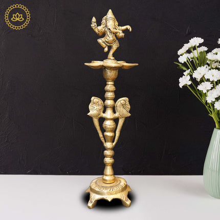 Brass Ganesha Diya with Five Oil Wicks