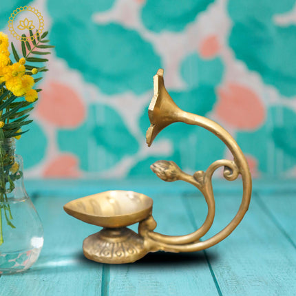 Brass Hibiscus Flower Diya with Leaf