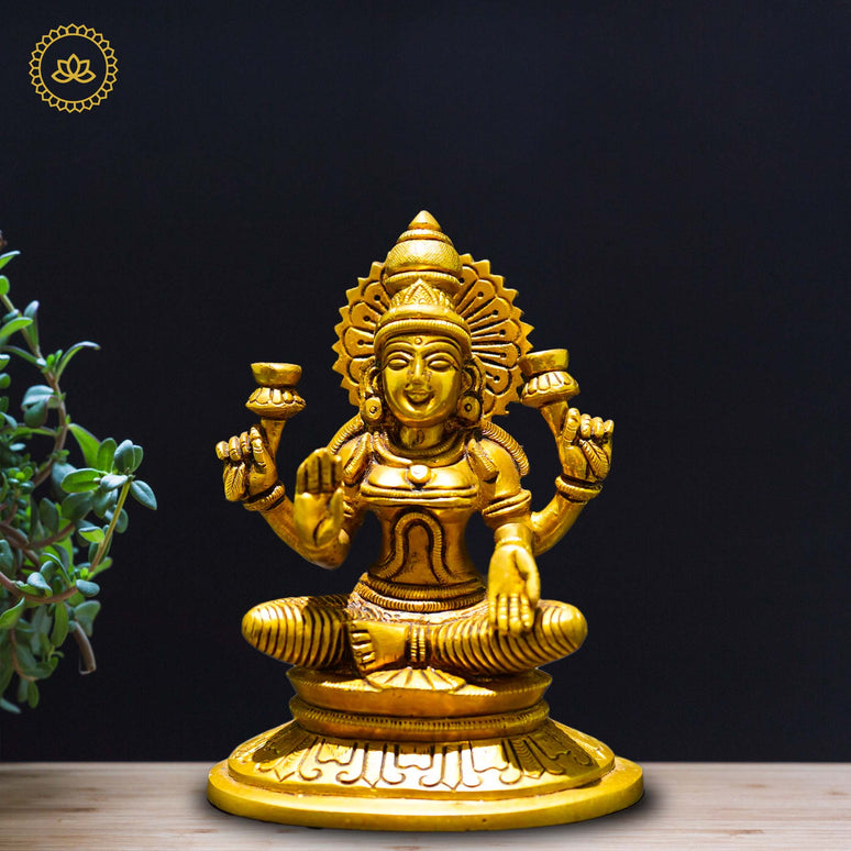 Brass Lakshmi Sitting - Goddess of Prosperity and Abundance